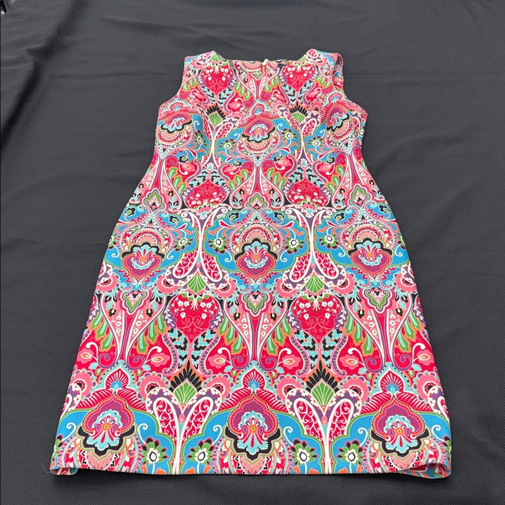 Tommy Hilfiger Red and Teal Paisley Midi sleeveless Sheath Dress (mlb)